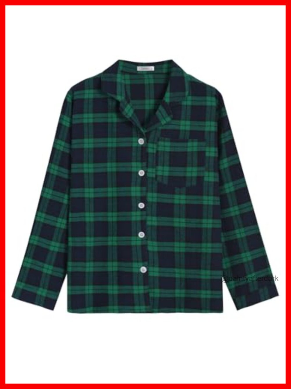 Plaid Flannel Pajama Shirt Button Down Long Sleeve Sleep Top